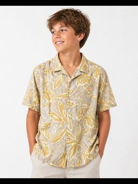 ZARA Yellow Floral Button-Up Boys Shirt Linen/Viscose
